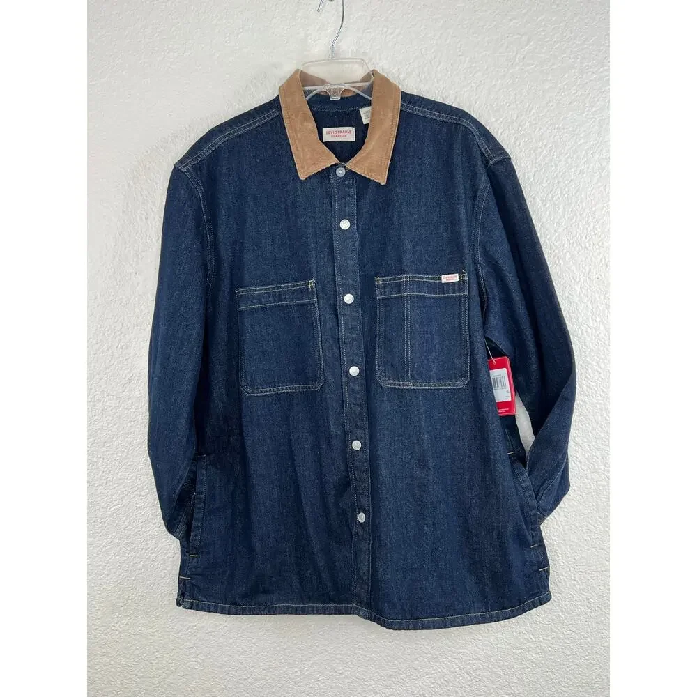 Levis Chore Barn Coat Shacket Denim XL Blue Jean Corduroy Collar Utility NWT - Picture 3 of 9